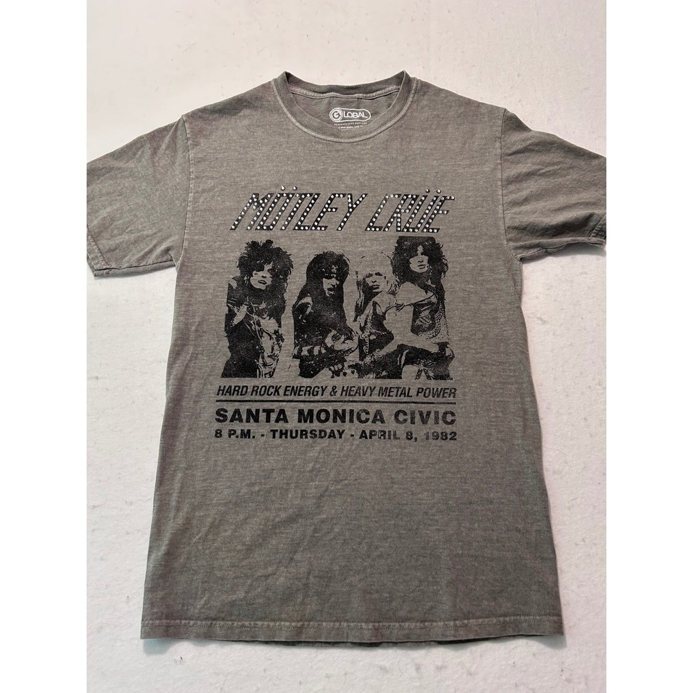 Motley Crue Santa Monica Civic 1982‎ Graphic T-Shirt Gray Rhinestone Small